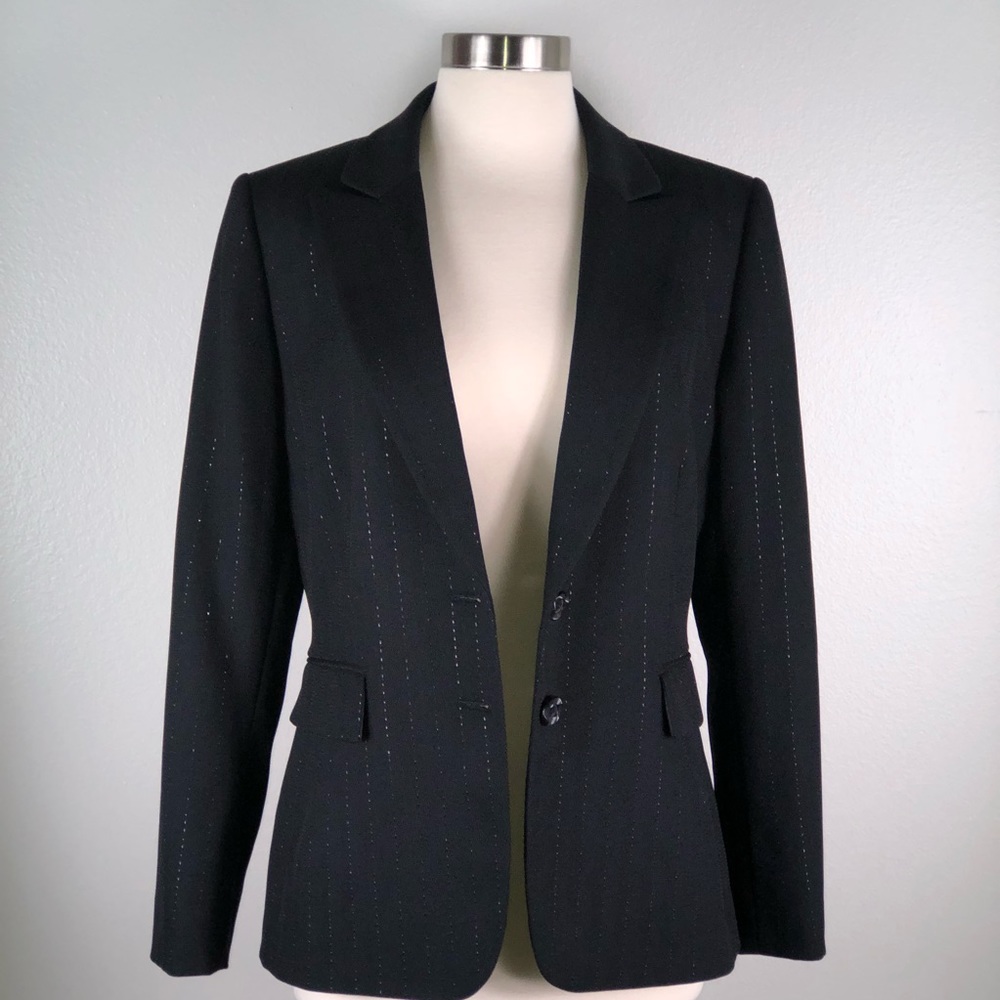 Tahari | Black Silver Pinstripe Jacket
